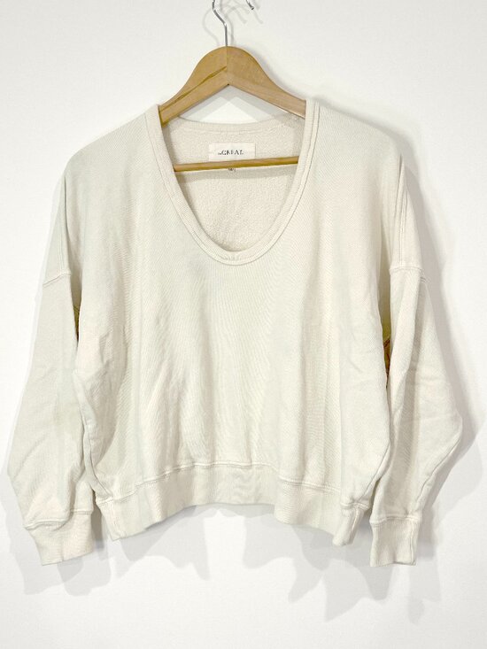 THE GREAT. Tops - The Great u-neck teammate sweatshirt washed white size 0 XS cotton